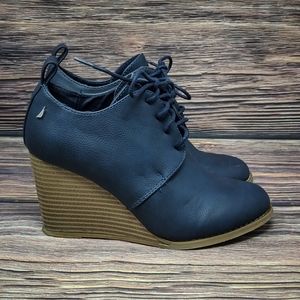 ❤️ Nautica Navy Wedge Heel Lace up Ankle Booties 6